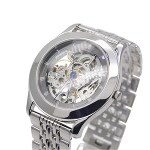 Reloj Mecánico Automático de Lujo con Esqueleto, Números Romanos Clásicos, Acero Inoxidable, Plateado, Personalizable para Hombre - Product Image 2