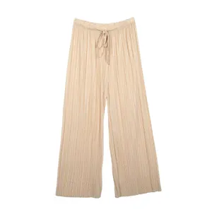 Pantalones coreanos Vintage con estampado de moda de verano blanco, pantalones de cintura alta para mujer, pantalones de pierna ancha para mujer