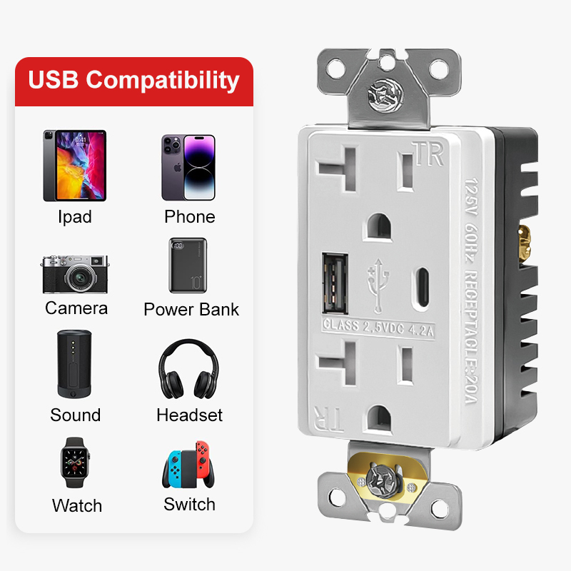 20A American Best High Speed Fast Charge 21W Power Receptacle Type c Usb In Wall Charger Outlet With USB · image 4