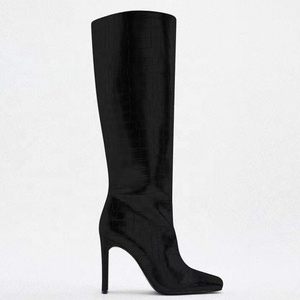 Stylish Women's Long Boots Thick Heels Square Toe Fashion Knee High Booties Animals Pattern Gold Silver <b>Shoes</b> - Product Image 5