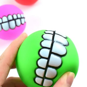 Divertenti cani da compagnia modello di denti palline giocattolo da masticare <span class=keywords><strong>Squeaker</strong></span> suono stridulo giocattoli da addestramento per cani resistenti al morso