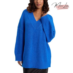 Nuovo Maglione Oversize da <span class=keywords><strong>Donna</strong></span> a V con Spalle Cadenti, Lavorato a <span class=keywords><strong>Maglia</strong></span> Spessa, Pullover Ampio - Product Image 1