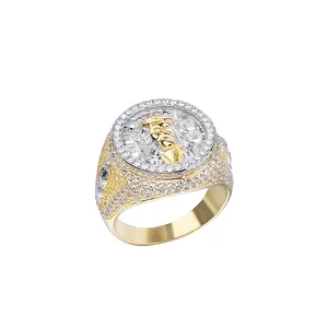 Hiphop Fashion Selling Silver 18k Gold Plated Iced Out Royal Cubic Zirconia Band Jesus Head Ring