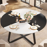 Table à manger moderne en bois noir et blanc de 42 pouces pour usage hôtelier, avec panneau arrière verrouillable, pieds réglables, croisillon anti-tremblement