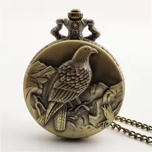 빈티지 개성 목걸이 포켓 시계 인기 있는 청동 앤티크 독수리 디자인 포브 쿼츠 펜던트 시계 목걸이 체인 포함 - Product Image 2