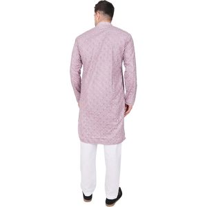 Conjunto de Kurta y Pijama Bordado para Hombre Triloki, 100% Poliéster, Ropa Tradicional Étnica India - Product Image 3