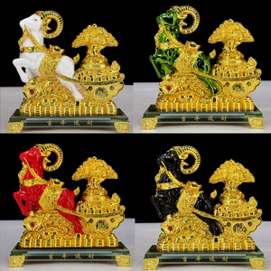 Statue <span class=keywords><strong>Chèvre</strong></span> porte-bonheur en or sablé avec chariot arbre à argent, ornement Feng Shui pour <span class=keywords><strong>la</strong></span> prospérité, décoration porte-bonheur pour bureau, magasin, maison, cadeau - Product Image 5