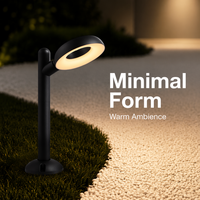 Lampe de jardin LED contemporaine à anneau unique, 12W, lumière chaude, compatible basse tension, base ronde, tube en aluminium
