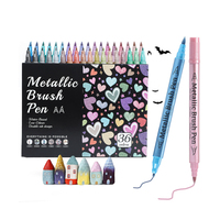 Vente en gros de stylo pinceau métallique à double pointe paillettes graffiti 24 couleurs acrylique marqueur d'art pour papier carte pierre verre céramique dessin