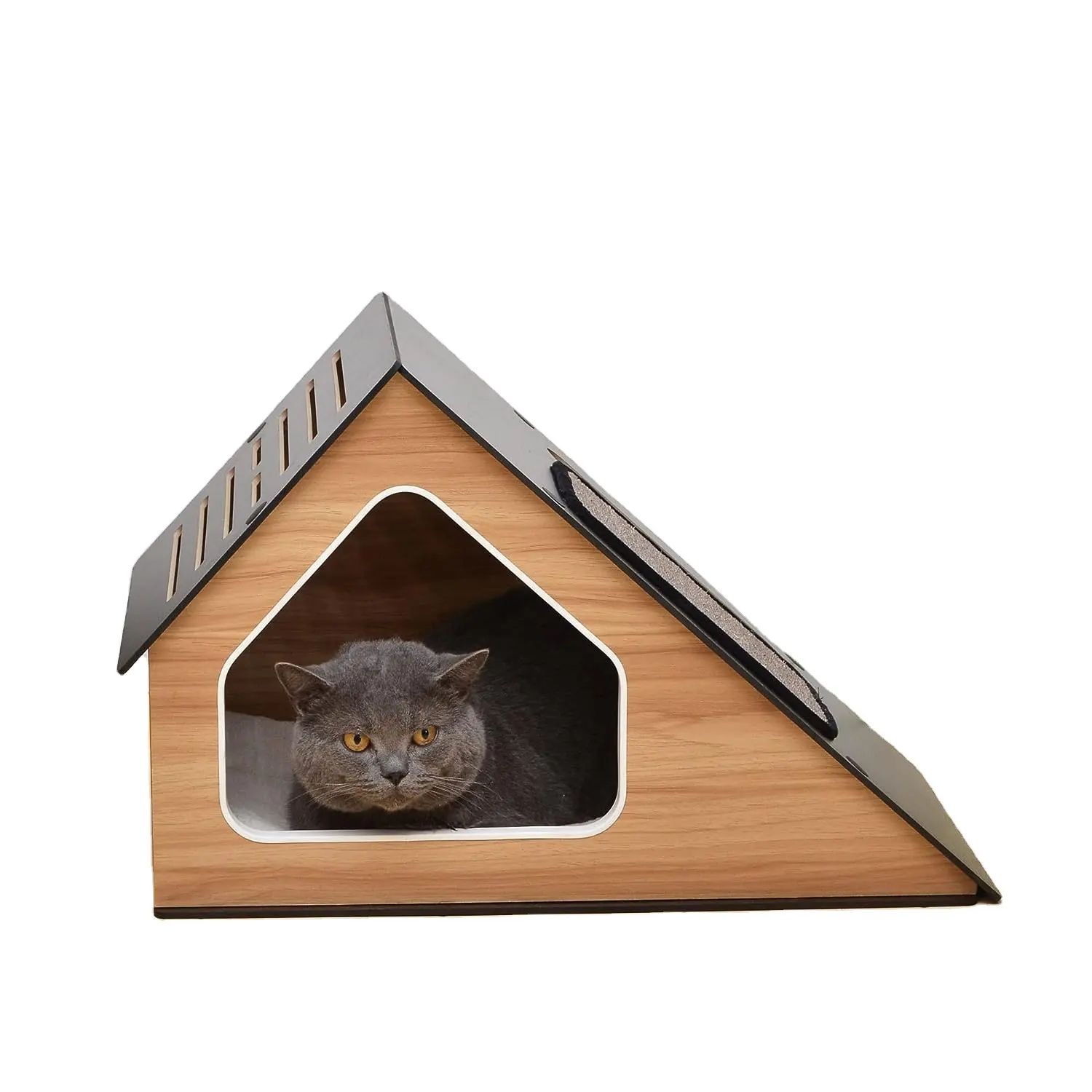 Desain produsen rumah hewan peliharaan kayu dalam ruangan tempat tidur bantalan katun hewan peliharaan kayu aman rumah kucing anjing