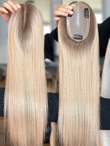 Meilleure qualité européenne 3x5 pouces Base de soie cheveux humains Topper cheveux raides Ombre blond à la mode pour les jeunes dames - Product Image 6