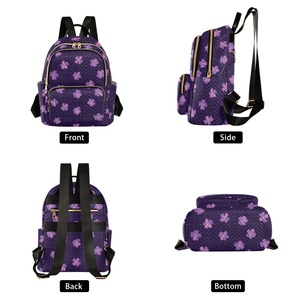 Fashion Purple Flower Custom Print Large Capacity Full Print Quilted Polyester <b>Backpack</b> School Travel Student Women's <b>Backpacks</b> - Product Image 2