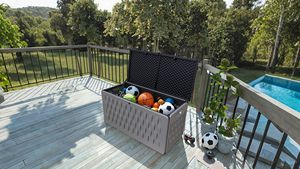 Boîte de rangement de terrasse en plastique PP imperméable et durable à <span class=keywords><strong>grand</strong></span> <span class=keywords><strong>volume</strong></span> interne pour coussins d'extérieur, coussins décoratifs, outils de <span class=keywords><strong>jardin</strong></span>, maison, enfants - Product Image 4