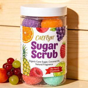 Boules de gommage au sucre parfumées aux fruits biologiques CALFLYN avec sucre de canne biologique et huile de noix de coco, gommage exfoliant hydratant pour le corps, soin spa - Product Image 1