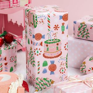 Papier d'emballage lithographique double face imprimé avec des motifs de bonbons et sucettes de Noël roses sur le thème des filles mignonnes - Product Image 4