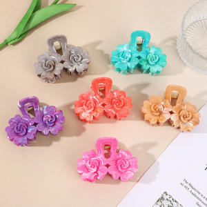 Pince à cheveux rose de 8 cm, dégradé de couleurs bonbon, double fleur, pour femmes - Product Image 1