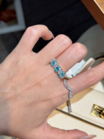 Bague demi-éternité en Paraiba cultivée en laboratoire, en stock, poids total 3,94g, pierre 2 carats, personnalisation disponible
