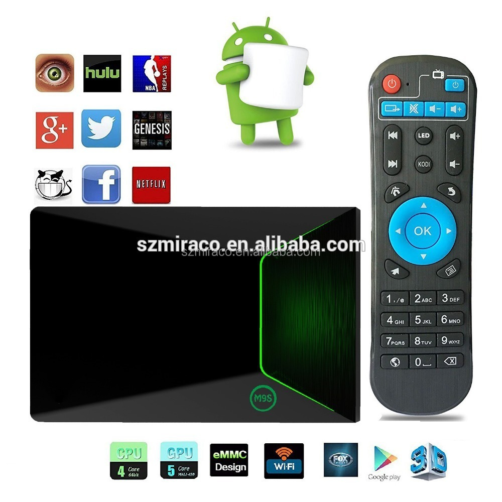 2017 nueva venta caliente M9S Z9 S912 caja superior 2 Gram 16 GROM Android 6.0 TV box para al por mayor
