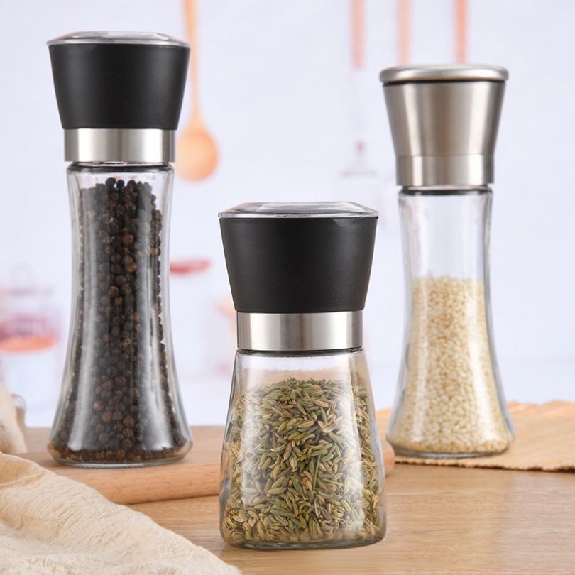 180ml Kitchen Refillable Manual Wooden Spice Mills Pepper Grinder Bottle Salt and Pepper Grinder Set