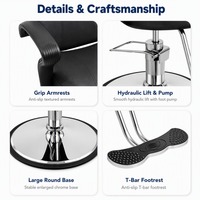 Fauteuil de Barbier Professionnel Pivotant en Cuir PU avec Accoudoirs et Piètement Métallique pour Salon de Coiffure – Vente en Gros, Export Direct