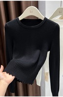 Haut à manches longues, pull en tricot à col rond pour femme, automne et hiver, coupe ajustée et amincissante, pull de base uni, haut intérieur