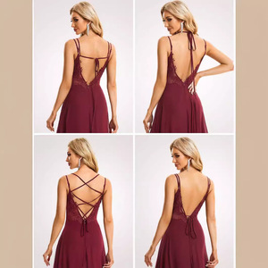 Elegante Abito da Sposa con Scollo a V e Schiena Scoperta, Nuovo Modello in Chiffon Plissettato <span class=keywords><strong>Verde</strong></span> Menta per <span class=keywords><strong>Damigelle</strong></span> - Product Image 4