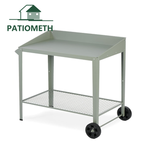 Banc de jardinage extérieur en métal durable et imperméable avec roues, table de jardin mobile pour cour, conception personnalisée OEM disponible - Product Image 2