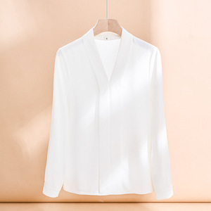 Women's Professional White Long Sleeve Shirt Satin Fabric Work Wear Solid Color Simple Design - Product Image 3
