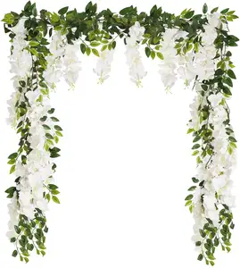 Bunga gantung sutra Wisteria putih tanaman rambat Wisteria putih bunga gantung untuk dekorasi lengkungan pernikahan upacara bunga taman