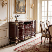 Buffet de luxe européen en bois massif avec plateau en marbre, meuble de rangement pour vins, buffet antique doré, mobilier de salle à manger, vente en gros