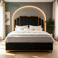 Lit rembourré moderne en velours noir et cadre en bois doré, écologique, pour villa de luxe, hôtel, appartement, chambre à coucher - Vente en gros usine