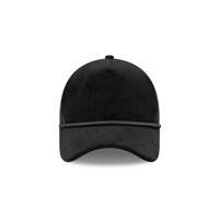Casquette Trucker Noire Personnalisée en Velours Côtelé, 5 Panneaux, Dos en Maille, Réglable, Fermeture Snapback, Broderie Logo OEM pour Streetwear et Golf
