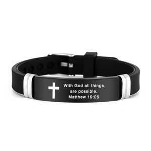 Pulsera Deportiva/Casual Unisex <span class=keywords><strong>de</strong></span> Acero Inoxidable con Versículos Bíblicos Grabados, Regalo para Días Festivos - Product Image 3