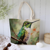 Sac fourre-tout réutilisable HUIMEI Série Colibris avec longue poignée, impression personnalisée, toile de coton, taille et couleur personnalisables