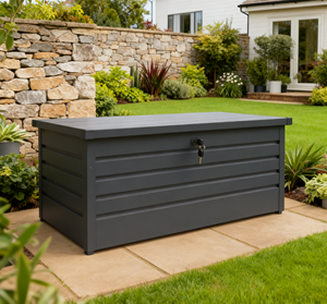 Boîte <span class=keywords><strong>de</strong></span> rangement extérieure, boîte <span class=keywords><strong>de</strong></span> rangement en métal imperméable et résistante aux UV pour patio et <span class=keywords><strong>jardin</strong></span>, <span class=keywords><strong>coffre</strong></span> <span class=keywords><strong>de</strong></span> rangement <span class=keywords><strong>de</strong></span> grande capacité - Product Image 1