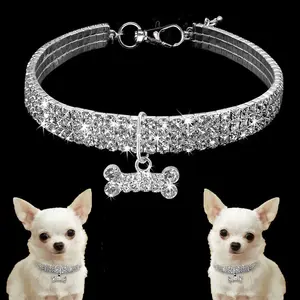 Hot Sale Strass Stretch Pet Halskette Hunde kette Katze Kristall halsband Pet Supplies Schmuck Cone Tag für kleine Hunde