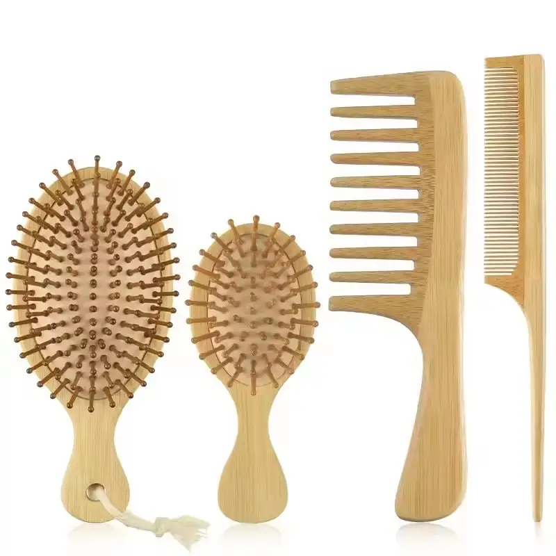 4-piece Sheet Hair Brush Set Bamboo Comb Paddle Detangling Hairbrush Wide-tooth And Tail Comb No Bristle
