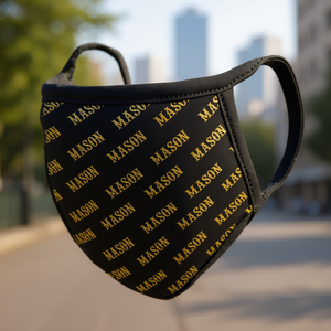 Masque facial de luxe imprimé Mason, noir, unisexe, 3 plis, coton, élasthanne, respirant, réutilisable, avec poche pour filtre, protection quotidienne - Product Image 2