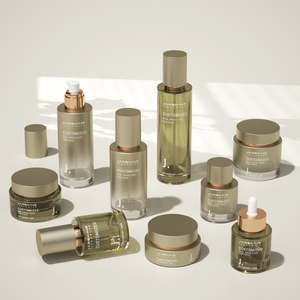 NEW Shape Luxury Thick Bottom Glass Skincare Packaging Cylinder Empty Toner Bottle Jar Set for Cosmetic Cream