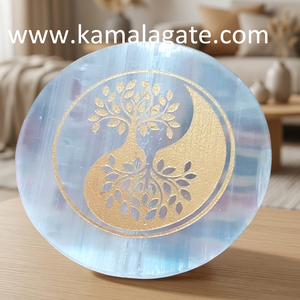 Placa Circular de Selenita Natural, Grabado Platónico de Metatrón, Hecha a Mano, Pulida, para Carga/Descarga de Energía, Artículo Coleccionable - Product Image 5