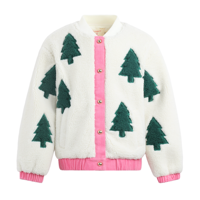 Veste polaire pour filles avec applique sapin de Noël, garniture Sherpa rose ivoire, manteau d'hiver pour enfants, vente en gros