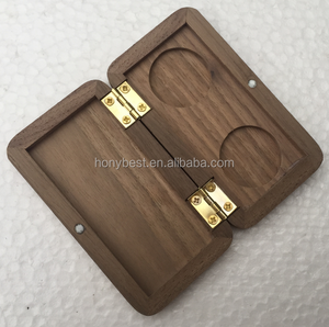 Gegraveerde Logo Houten Ambachtelijke Doos Kleine Zijn En Haar Zwarte Walnoot Ring Case Sieraden Dubbele Ring Houder Voor Huwelijksceremonie, Paar - Product Image 4