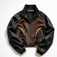Blouson Bomber Rétro Personnalisé pour Homme avec Manches en Cuir PU et Panneaux Tricotés, Col Montant, Fermeture Éclair Intégrale, Style Vintage Streetwear, Manteau Extérieur OEM ODM