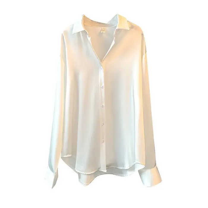 Blusa de satén de manga larga para primavera y verano, camisa elegante de seda para mujer, talla grande
