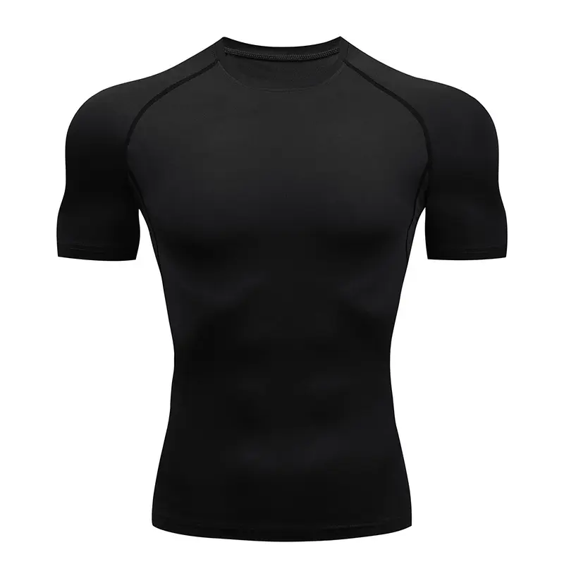 La palestra da uomo indossa una camicia da allenamento ad asciugatura rapida a manica corta 92% camicie a compressione traspiranti in 8% poliestere Spandex