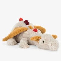 Peluche Dragon des Neiges Blanc Crème, Dragon Ailé Doré à Dors Rouge, Jouet en Peluche Créature Fantastique, Cadeau de Noël