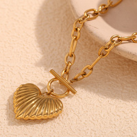 Collier tendance en acier inoxydable avec pendentif cœur à fermoir OT, longue chaîne de pull vintage, accessoires de mode
