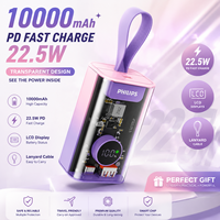 Cadeau personnalisé, batterie externe transparente Cyber Tech 10000mAh, tendance 2026, charge rapide PD 22,5W, type-C, écran LCD, portable, vente en gros