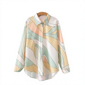 Camisa Holgada de Manga Larga para Mujer, Talla Grande, 120 g/m², Poliéster, Estilo Vintage, Informal, Primavera Verano, Blusa de Moda - Product Image 2