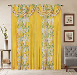 Rideaux de fenêtre de luxe en gros à 2 panneaux avec cantonnière intégrée, voiles imprimés floraux, décoration <span class=keywords><strong>textile</strong></span> pour la maison - Product Image 1